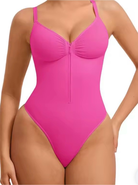 None Other - Women's Hot Pink Zip-Front One-Piece Swimsuit